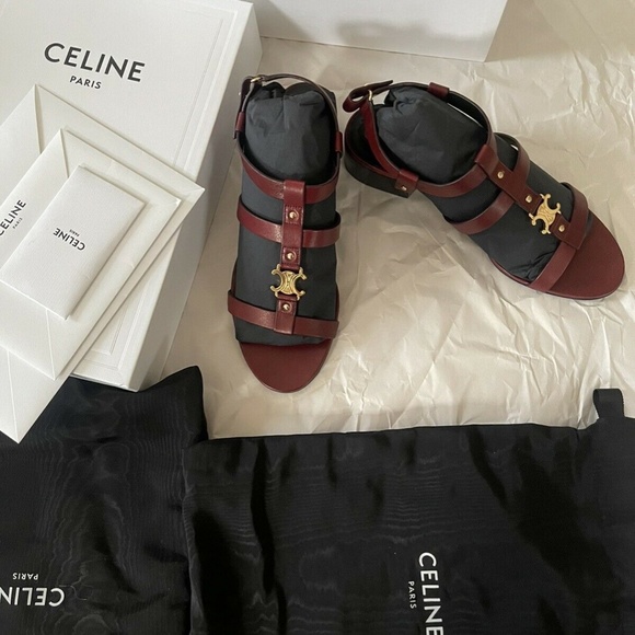 CÉLINE Triomphe Sandal in Calfskin Burgundy Size38 - Picture 4 of 10
